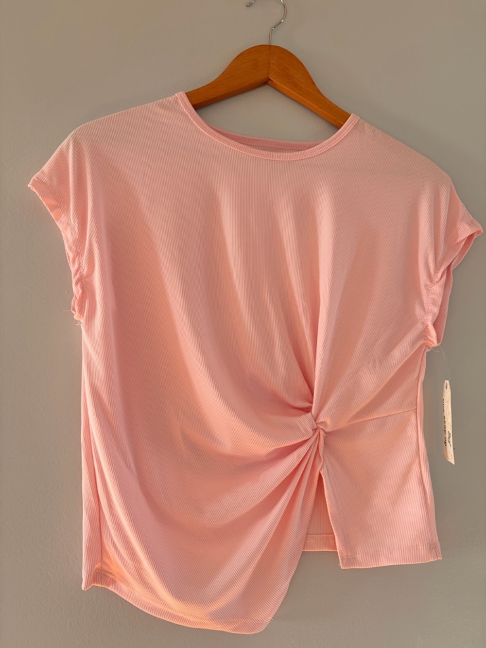 One Step Ahead Light Pink Twist-Front Short Sleeve Top